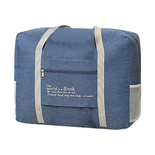 Bolsa de equipaje portátil catiónica de gran capacidad, plegable, con carrito para viajes en avión, de mano, azul marino