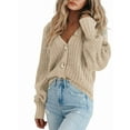 thumbnail image 2 of Women'S Chunky Knit Open Front Sweater Long Sleeve Button Loose Short Cardigan Outerwear Coats L, 2 of 9