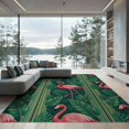 thumbnail image 2 of ODIKA 6'x9' Washable Area Rug Non-Slip, Chair-Friendly, Botanical Border Frond Jungle Motif Exotic Hibiscus Leaves Striped Refined for Dining Room, Under Table, Office Décor, 2 of 7