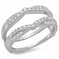 0.33 CT 18K White Gold Round Cut Diamond Ladies Wedding Band Enhancer Guard Double Chevron Ring