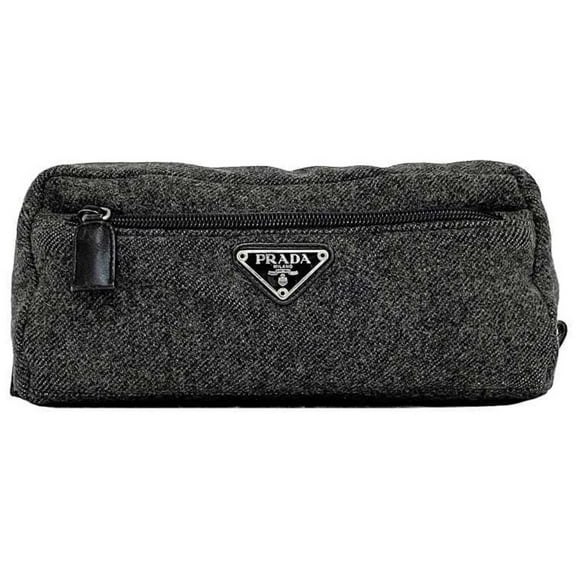 Pre-Owned Prada Pouch Grey Tessuto ec-20627 Tweed Wool Nylon PRADA Triangle Plate Women's Men's