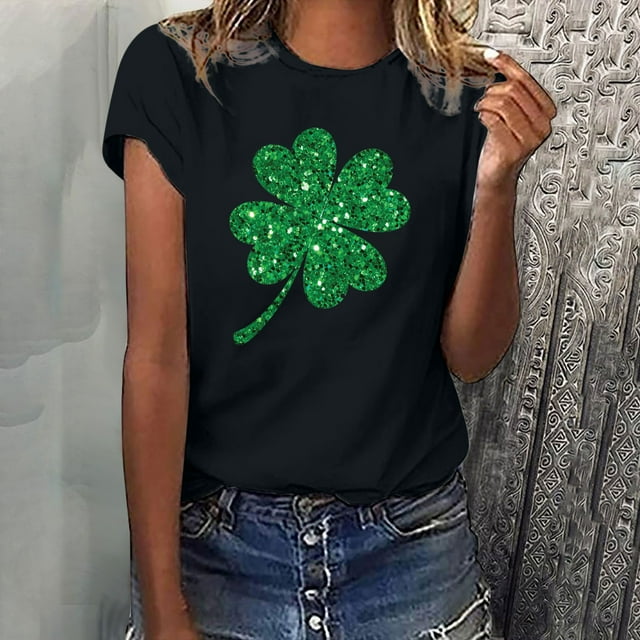 Shorts pour Femmes Col Ras du Cou T-Shirt Imprimé de la Saint-Patrick Mode Confortable Chemisiers Féminins Chemisiers pour Femmes