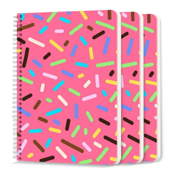Spiral Journal Notebook,50 Sheets A5 College Ruled Notebook/Journal 3 Pcs for School Office Home - Pink Background With Lot of Sprinkles