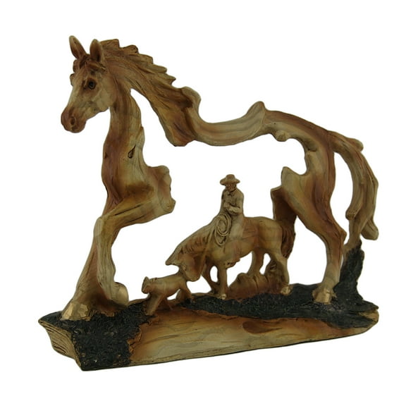 Zeckos The Wrangler Cowboy In Horse Faux Carved Wood Statue Western Décor