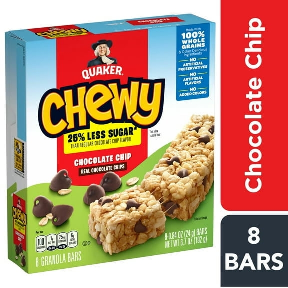 Quaker Chewy Chocolate Chip Reduced Sugar Granola Bars - 8 ct - Pack of 2