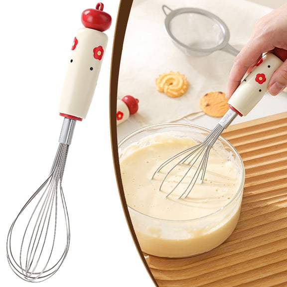 TINGXIN Handheld Egg Beater with Cute Printed Handle, Stainless Steel Wire Whisk, Compact Manual Mixer for Baking and Blending, Lightweight Kitchen Tool with Hanging Loop, 1PC