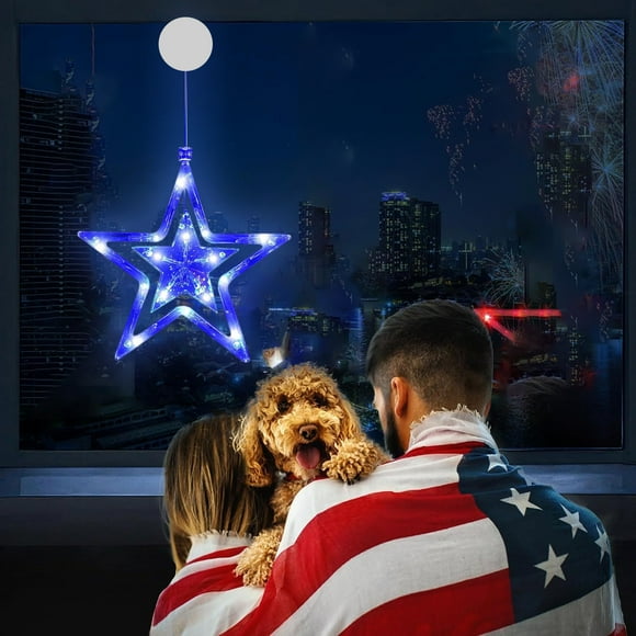 TopLLC Home Decor 4th Of July Star Window Lights Patriotic Red White And Blue Lights With Suction Cups Battery Powered String Lights Standalone Memorial Day Decoration Double Fiv holiday lights