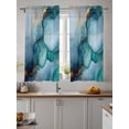 thumbnail image 2 of Teal Blue Marble Tier Curtains 45 Inch Length, Sheer Curtains for Bedroom Living Room Window Abstract Artwork Aesthetic Rod Pocket Voile Drapes Kitchen Curtains Small Half Window 27.5"x45" 2 Panels, 2 of 6
