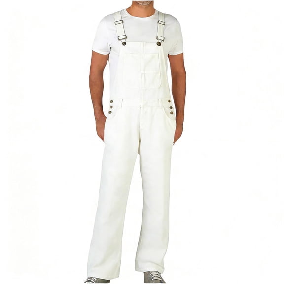 Frnrwgo Men Denim Utility Jumpsuit Relaxed Fit Stretch Bib Overalls Patterned Washed Pocket Long Pants