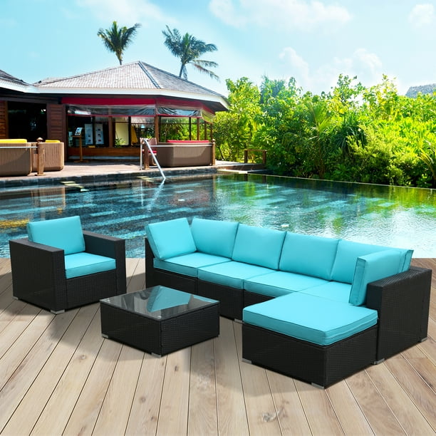 Outdoor Wicker Furniture Sets, 7 Piece Patio Furniture Sofa Set with 5