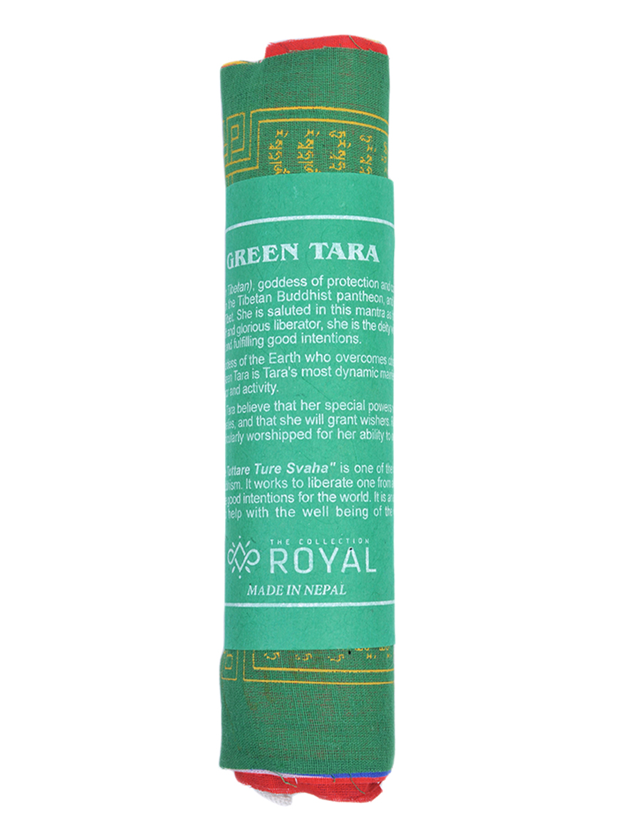 The Collection Royal Tibetan Prayer Flags Outdoor, Zen Flag, Colorful Buddhist Banner, Chakras Flags, Sacred Geometry Flag, Made in Nepal Wind Horse Flag, Traditional Mantras (Green Tara)