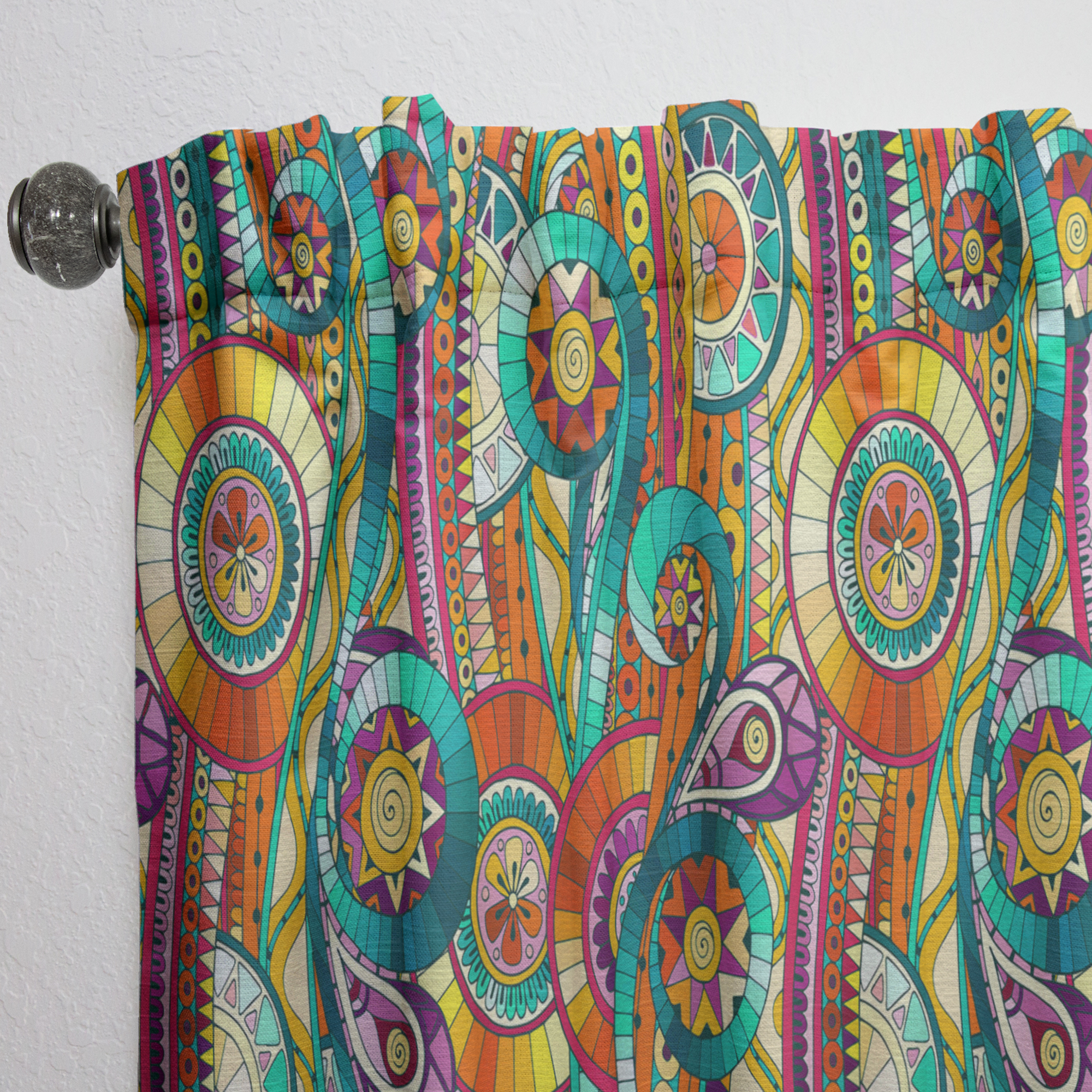 Designart 'Ethnic Tribal Doddle Pattern Mosaic Elements' Bohemian & Eclectic Curtain Panel