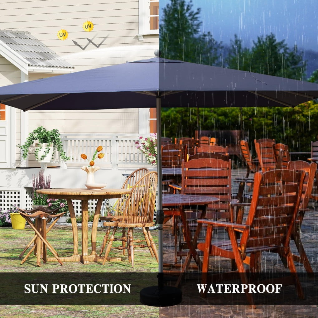 9'X11.5' Adjustment Rectangle Cantilever Umbrella with Push-Button Tilt , Patio Umbrella with Crank Open System, Aluminium Outdoor Umbrella for Backyard, Pool, Navy Blue