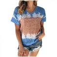 thumbnail image 1 of Jophufed Womens Summer Tops 2022 Plus Size Color Block Short Sleeve Shirts Round Neck Tie Dye T-Shirt Oversized Casual Blouses Beach Party, 1 of 3