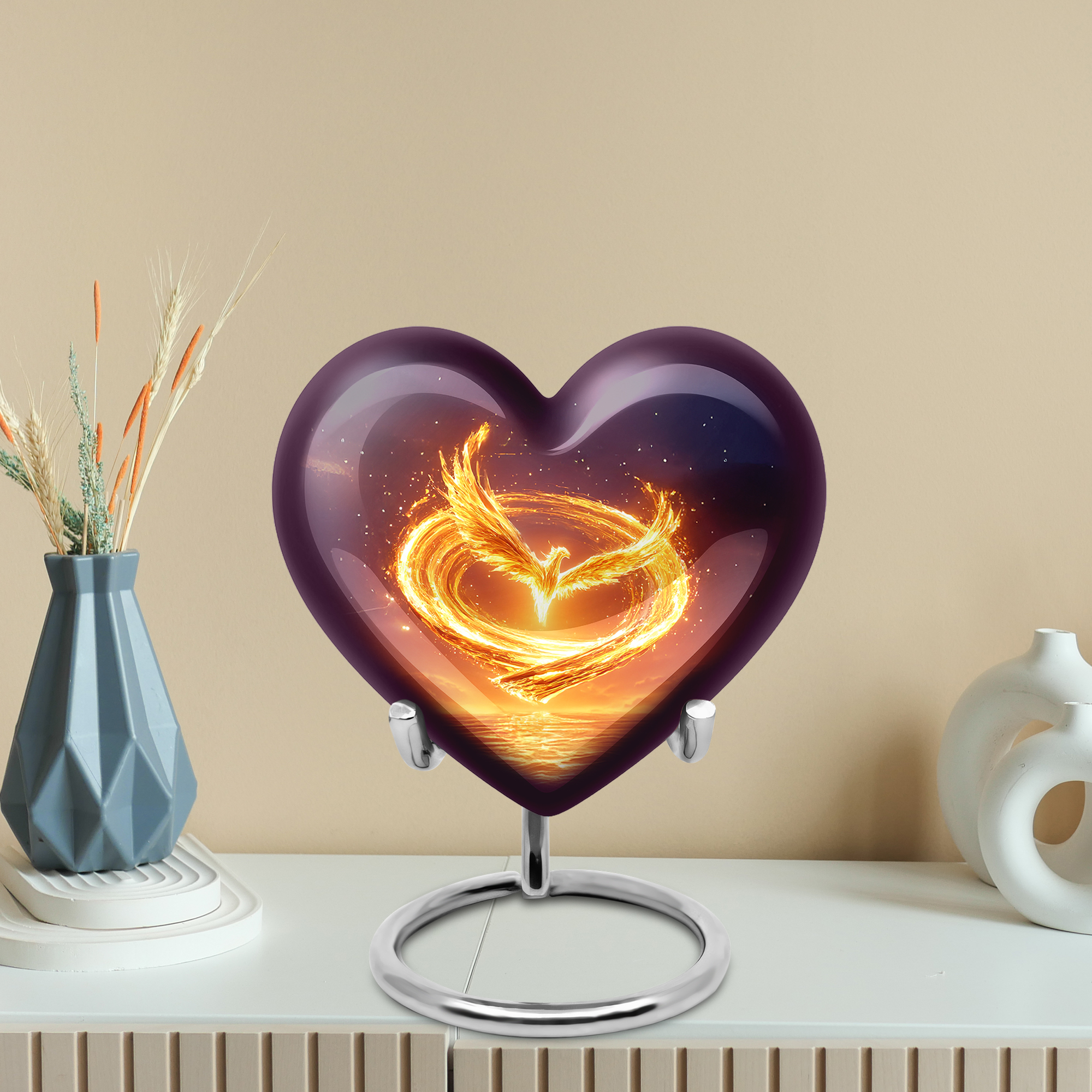 MUKTIVE Phoenix Cremation Heart Urn for Human Ashes for Mother & Father, Memorial Portable Black Urns for Ashes for Adult Male & Female, 3 inch Star Galaxy Keepsake Cremains Ash Holder