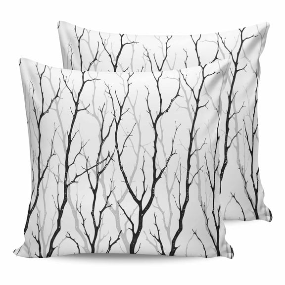 14x14 Pillow Covers Set of 2, Black Branches Throw Pillow Covers Decorative Couch Cushion Case, Modern Abstract Art Forest Silhouettes Microfiber Square Pillowcases for Bedroom Car Living Room