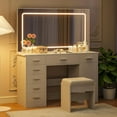 thumbnail image 3 of 2025 New Vanity Desk with Large Mirror and Lights, Makeup Vanity with Charging Station, 3 Lighting Modes Adjustable Brightness, Vanity Table Set with 7 Drawers, Makeup Table for Bedroom, 3 of 7