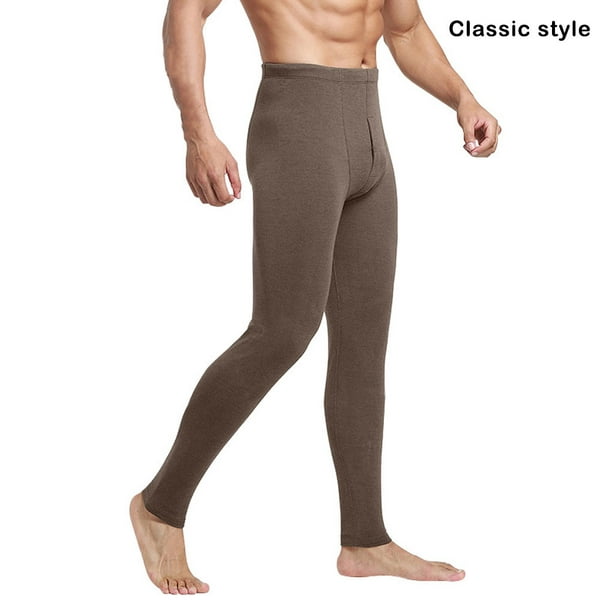 Unatoiry Men Thermal Leggings Elastic Solid Color Soft Comfortable