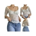 thumbnail image 6 of Lamuusaa Women Lace T-shirt, Scoop Neck 3/4 Sleeve See-through Summer Tops for Club Party, 6 of 8