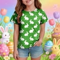 thumbnail image 2 of Hessimy Girls Lace Short Sleeve T Shirts Kids Summer Crewneck Tunic Tops Curved Hem(Green,4-5 Years), 2 of 6