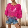 thumbnail image 5 of Women's Plain Fringe Trim Cut out Sheer Cover Up, Boho Scallop Trim 3/4 Sleeve Round Neck Cover up for Vacation, 5 of 5