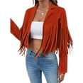 thumbnail image 3 of Chaquetas de Mujer de Piel Sintética de Ante con Flecos y Forro. Abrigos Cortos con Flecos. Imprescindibles de de Otoño. Rojo Óxido M, 3 of 7
