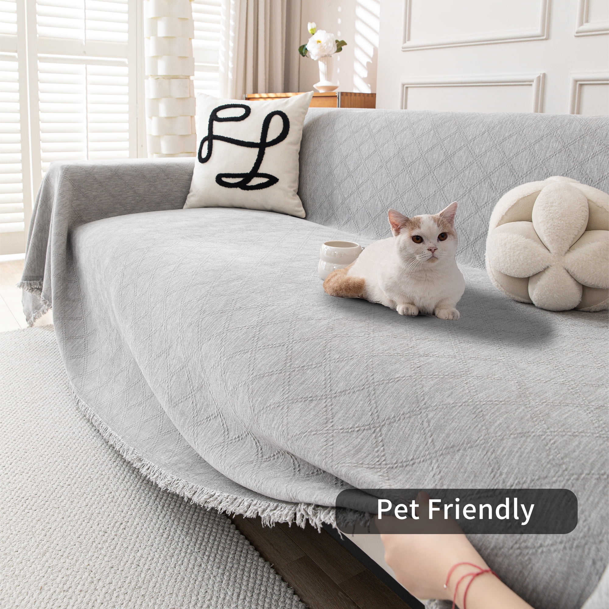Smuge Sofa Cover, Sofa Slipcovers Couch Covers Protector 3 Cushion Throw Sofa Towel for L Shaped Couch Suitable for All Seasons (71"x 118", Light Gray)
