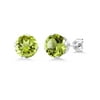 Gem Stone King Created Peridot 2ct Round Birthstone Stud Earrings for Women 925 Sterling Silver, 6mm