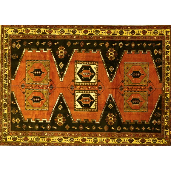Ahgly Company Machine Washable Indoor Rectangle Persian Yellow Traditional Area Rugs, 7' x 9'