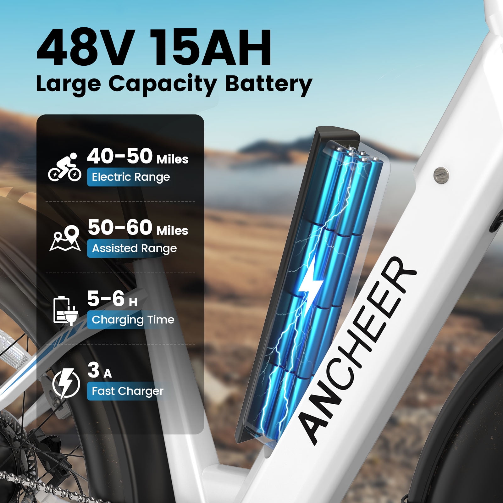 ANCHEER Electric Bike for Adults, 750W Ebike, 28MPH 60Miles Electric Mountain Bike, 26" Fat Tire Electric Bicycle with 48V 15AH Battery, Rear Rack, Lockable Suspension Fork,7 Speed, UL2849