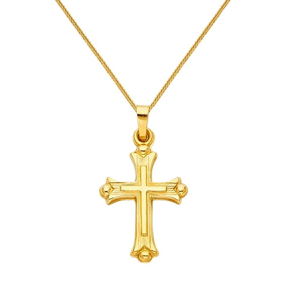 Precious Stars 14K Yellow Gold Fancy Cross Unisex Pendant with 16" Chain Necklace