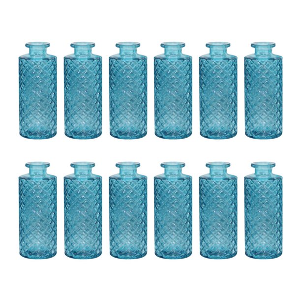 12 jarrones de cristal decorativos para flores, portátiles, para bodas Azul cielo