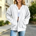 thumbnail image 2 of Besolor Jackets for Women Fall Corduroy Crewneck Long Sleeve Zip up Jacket Thick Warm Casual Loose Tops Coat with Pockets(X-Large,White), 2 of 7