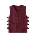 thumbnail image 2 of Lilgiuy Men's Lightweight Vest Men Casual Solid Waistcoat Cotton And Linen Undershirt Vintage Buckle Sleeveless, 2 of 4