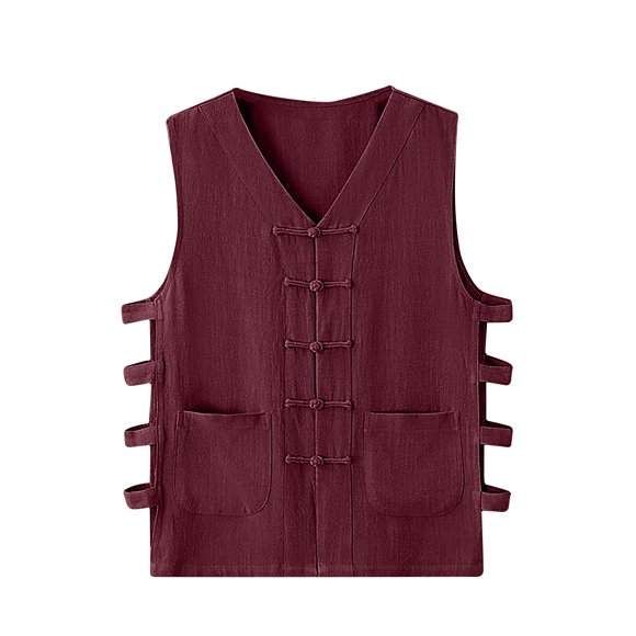 EQWLJWE Summer Tank Tops For Men Men Casual Solid Waistcoat Cotton And Linen Undershirt Vintage Buckle Sleeveless Mens Tank Tops On Clearance