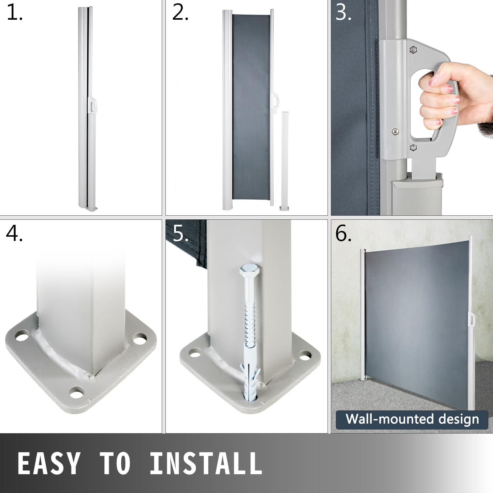 Retractable Side Awning Privacy Screen – 78.7" X 196.9" Black UV-Proof Outdoor Shade For Patio, Balcony & Deck