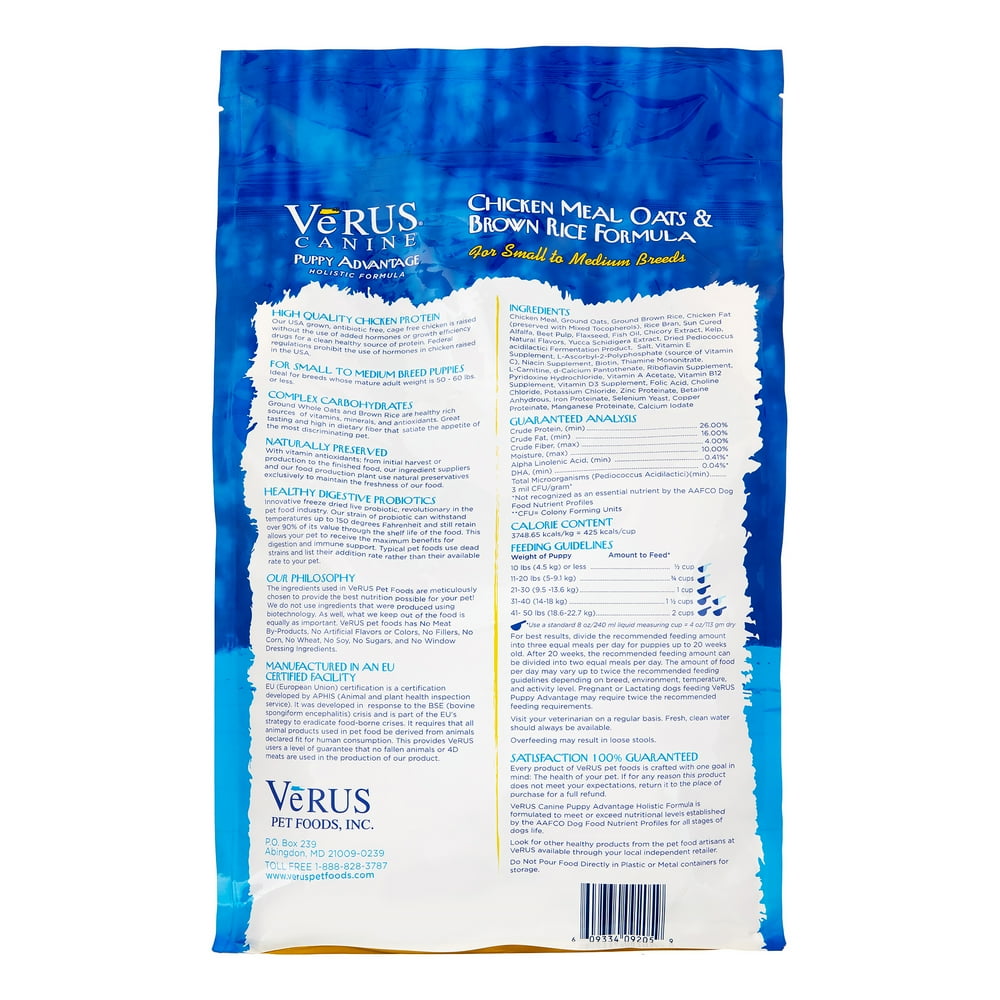 Verus Puppy Advantage Chicken Meal, Oats & Brown Rice Formula Dry Dog