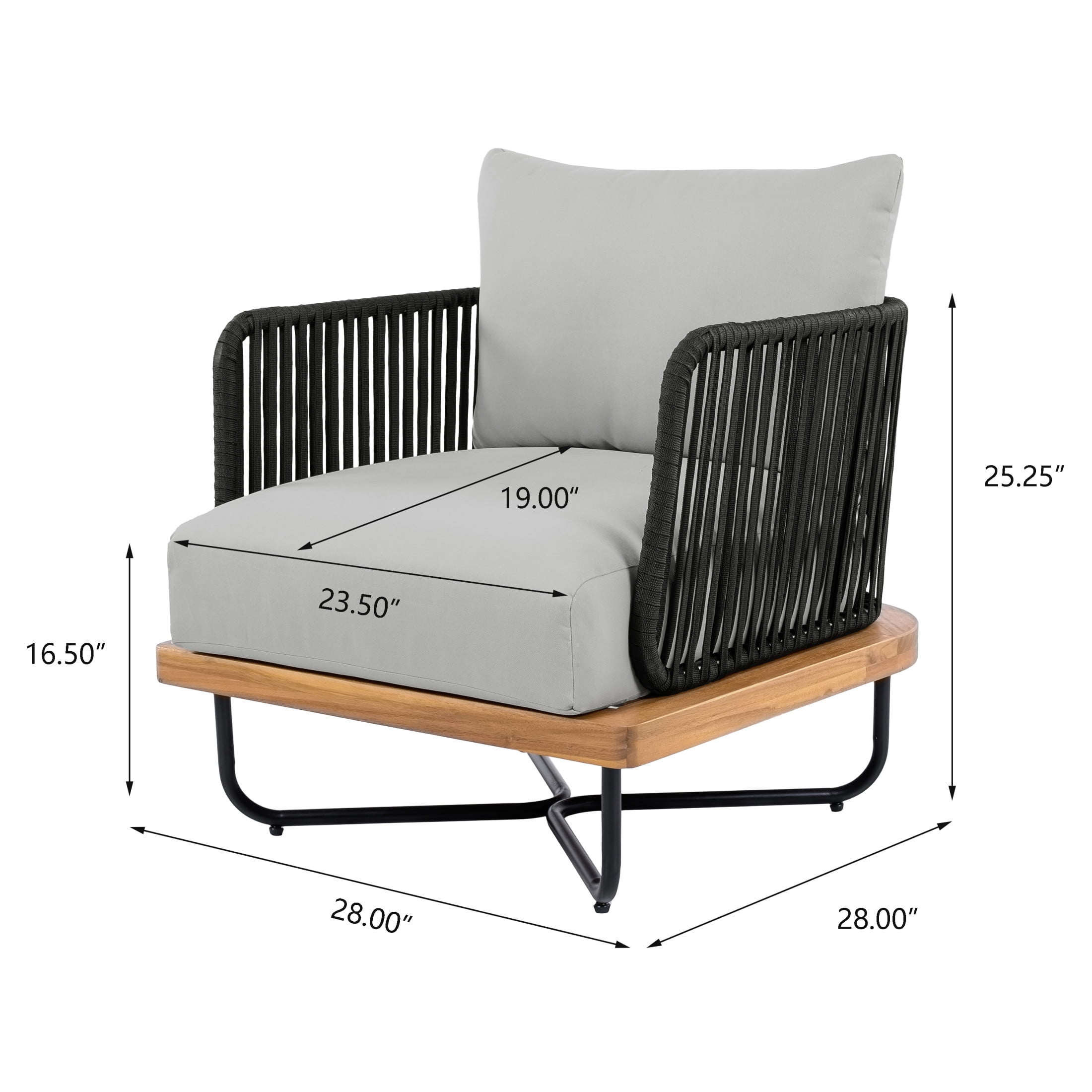 Christopher Knight Home 6-Piece Outdoor Chat Set with Coffee Table, Black Rope, Light Gray Cushion