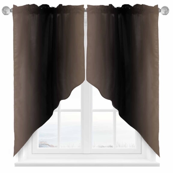Ombre Abstract Swag Valances for Windows 2 Pack Gradient Brown Black Swag Kitchen Curtains 63 Inches Long Rod Pocket Short Window Treatment for Kitchen Bathroom 36"x63"