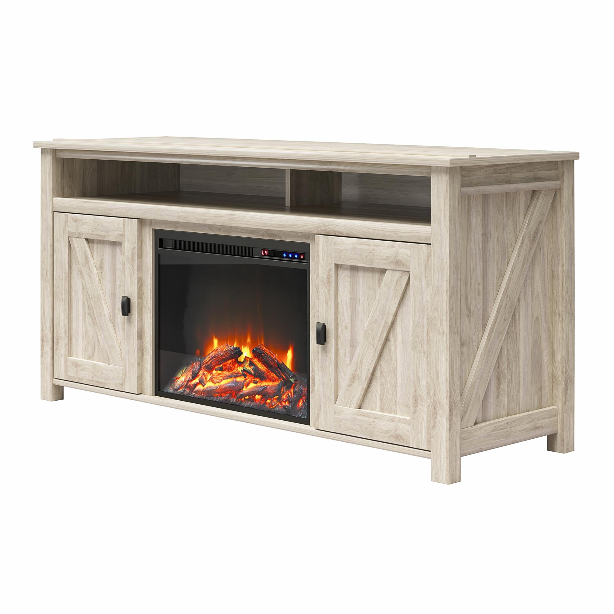 Woven Paths Scandi Farmhouse Electric Fireplace TV Console for TVs up to 60", Light Walnut