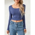 thumbnail image 3 of Women Crop Tops Solid Color Scoop Neck Long Sleeve T-Shirts Fall Slim Fit Shirts, 3 of 10