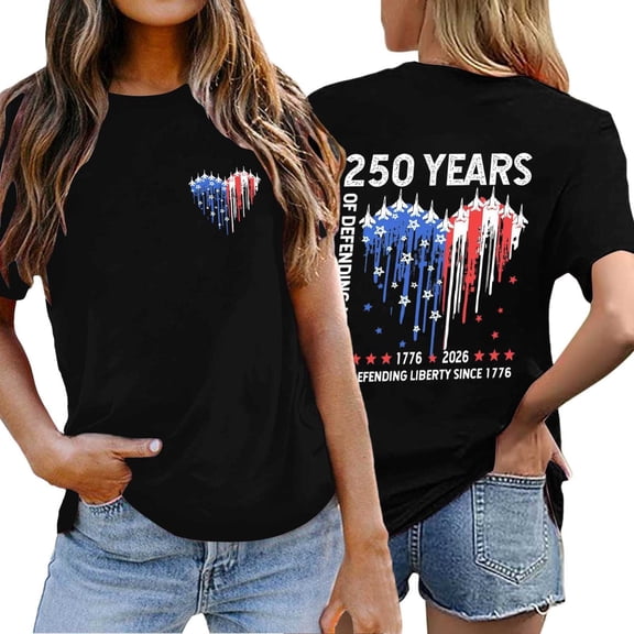 DHFJKG 250Th Anniversary USA T Shirt Women Short Sleeve Crew Neck Graphic Tee 1776-2026 Independence Day Celebration Top