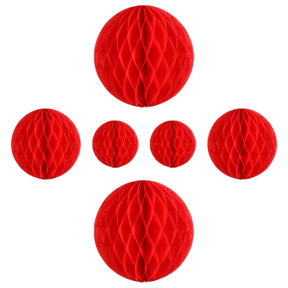 WORGEOUS 6 Pcs Red Honeycomb Paper Balls Decorations Hanging Reusable Round