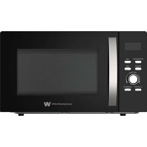 White Westinghouse  Horno de Microondas 1.0 pies  Modelo WWCMV10028WE  Display LED  Interior Gris  Manija de Aluminio  Plato Giratorio  Descongelado Botones para programas