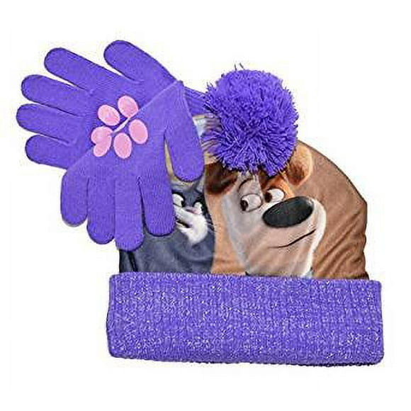 Beanie Cap - Secret Life of Pets - Chloe/Max Purple w/Gloves Youth/Kids 135755