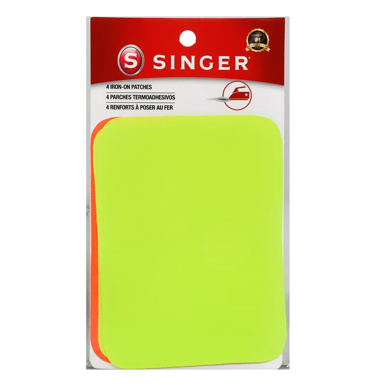 SINGER Iron-On Patch Kit for Your DIY Projects, 7.75 Inch Scissors and 3.75  x 5 Polyester and Twill Neon Colored Patches, 24 Piece 