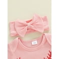 thumbnail image 5 of WIBACKER Ribbed Knit Romper and Headband Outfit Set for Newborn Baby Girls Infant Baseball Fan Short Sleeve Jumpsuit Summer Coming Home Clothes, 5 of 7
