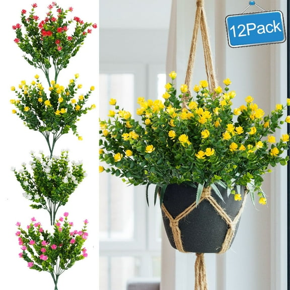 Gustave 12 Pack Artificial Camellia Flowers No Fade Faux Plastic Plants Fake Flower Bouquets Indoor Outdoor Greenery for Wedding Party Home Garden Decor, White