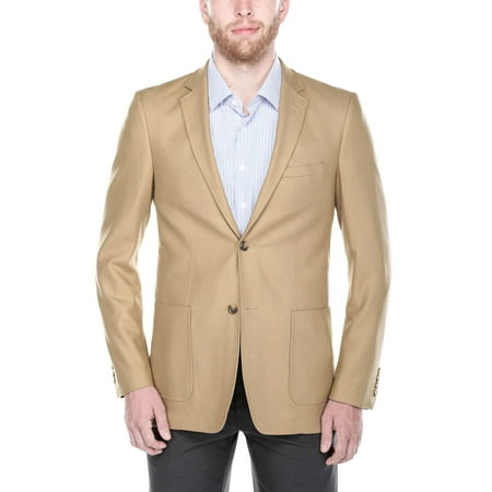 Worsted Wool Blazer - Angelo Men's Tan Slim Fit Italian Styled Wool Blazer