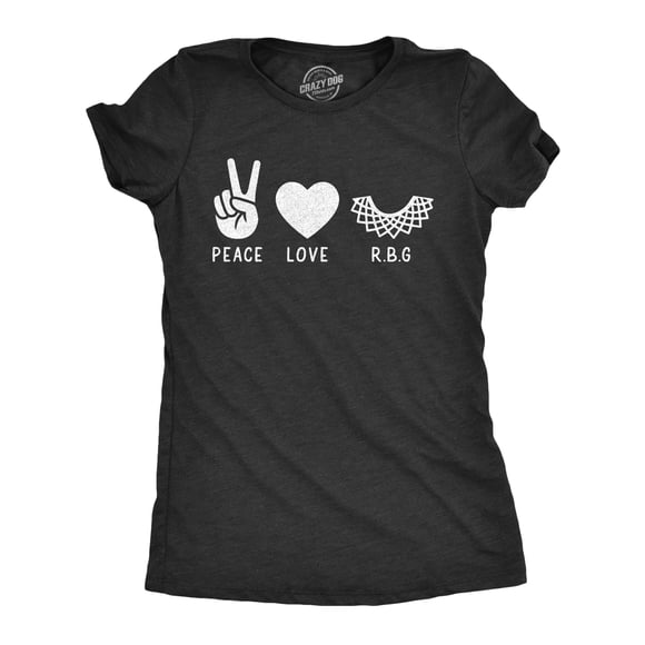 Womens Peace Love RBG T Shirt Ruth Bader Ginsburg Supreme Court Justice Protest Novelty Tee (Heather Black) - XXL